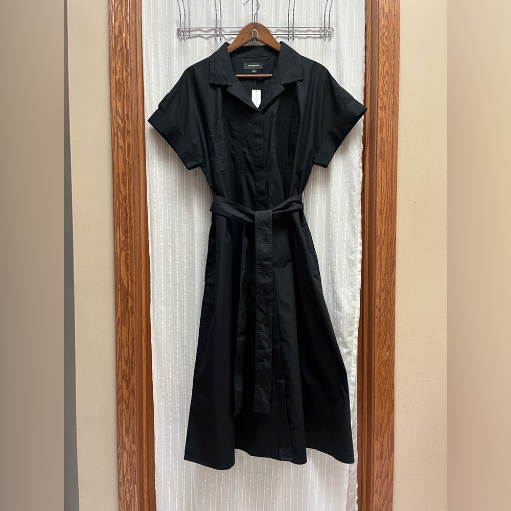 NWT Banana Republic Black Tie-Waist Midi Poplin Shirtdress Size L